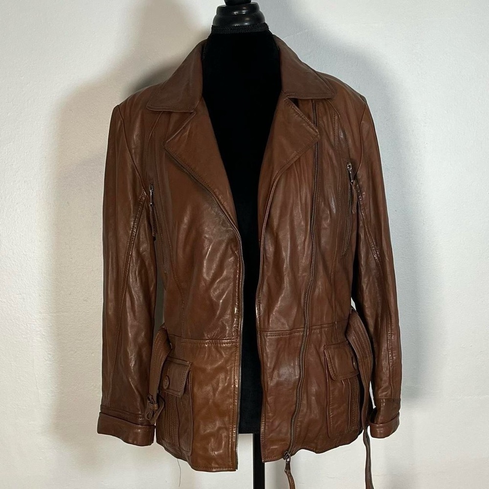 Euro vintage Y2K Brown Leather Jacket with belt by Morena Leather